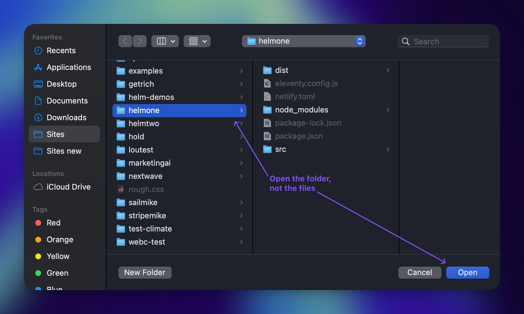 Cursor open folder UI