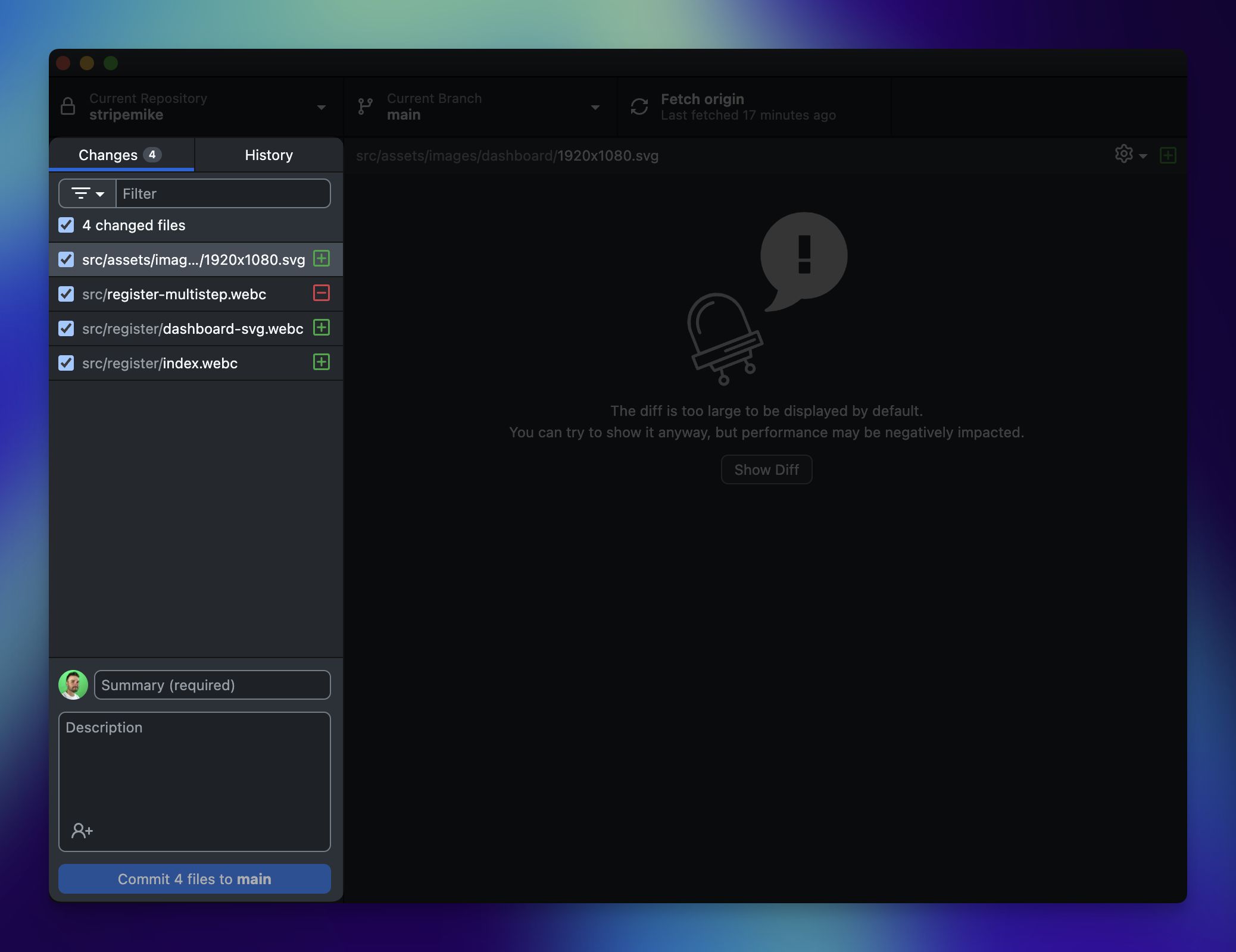 GitHub Desktop changes UI